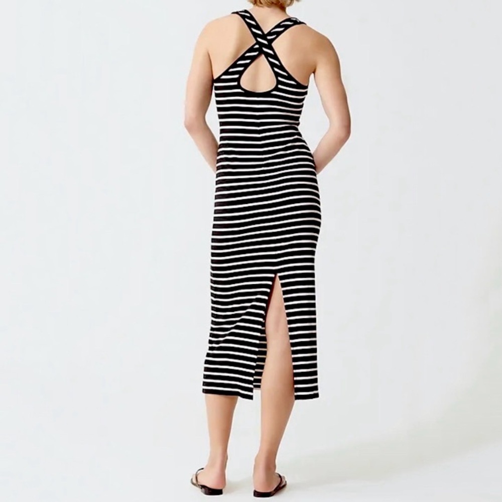 J. CREW Cross-back 70’s Vintage Rib Striped Midi Dress Black White size Large